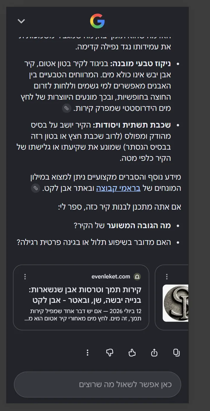 מצב AI של גוגל עונה על קירות תמך ומפנה למאמר של אבן לקט